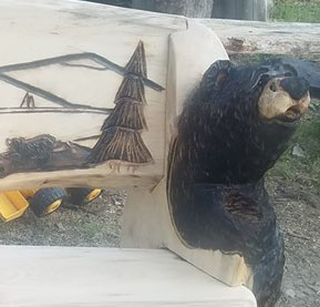 Bear Bench with Adirondack Scene by Kerr Chainsaw Carving
